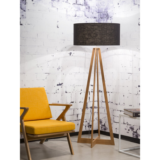 Good&Mojo Vloerlamp bamboe 4-poot Everest linnen zwart