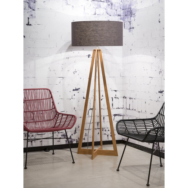 Good&Mojo Vloerlamp bamboe 4-poot Everest linnen donkergrijs