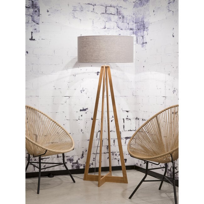 Good&Mojo Vloerlamp bamboe 4-poot Everest linnen lichtgrijs
