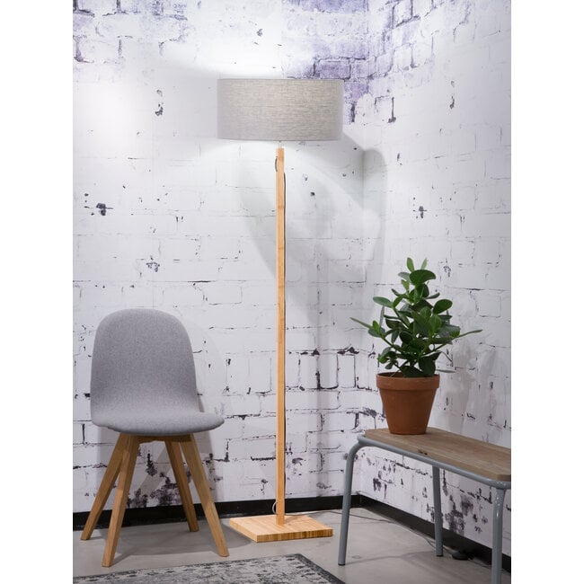 Good&Mojo Vloerlamp Fuji bamboe eco linnen lichtgrijs