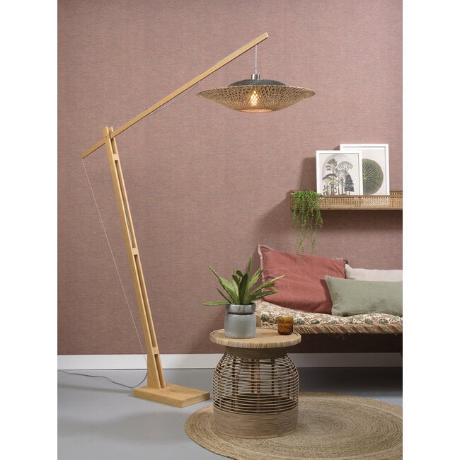 Good&Mojo Vloerlamp Kalimantan bamboe h.207cm/kap horiz.60x15cm zw/nat.