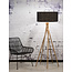Good&Mojo Vloerlamp Bamboe 5-poot Kilimanjaro 160cm met Zwarte Eco Linnen Kap