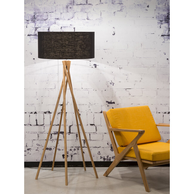 Good&Mojo Vloerlamp Bamboe 5-poot Kilimanjaro 160cm met Zwarte Eco Linnen Kap