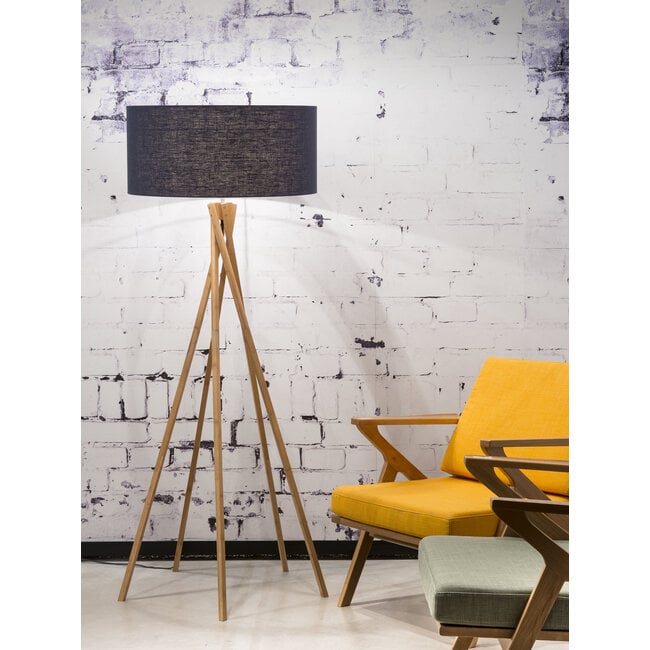 Good&Mojo Vloerlamp bamboe 5-poot Kilimanjaro h.160cm/kap 60x30cm eco linnen blue denim