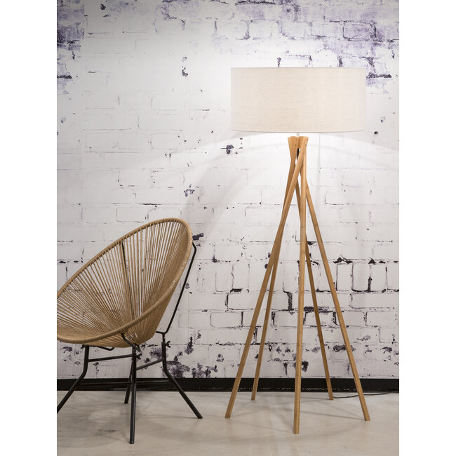 Good&Mojo Vloerlamp bamboe 5-poot Kilimanjaro h.160cm/kap 60x30cm eco linnen wit