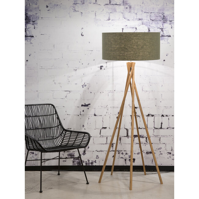 Good&Mojo Vloerlamp bamboe 5-poot Kilimanjaro h.160cm/kap 60x30cm eco linnen green forest