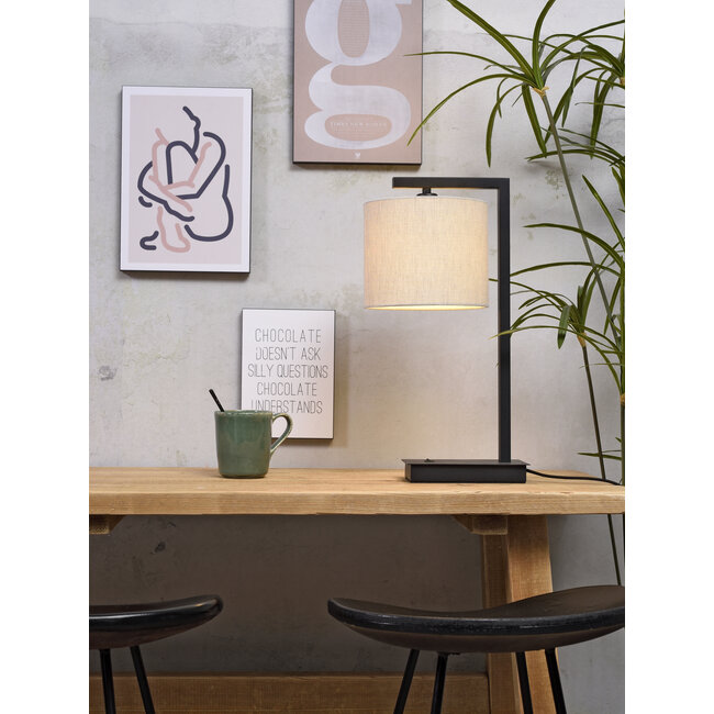 it's about RoMi Tafellamp ijzer/zwart Boston licht linnen