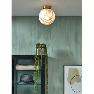 it's about RoMi Plafonniere glas/ijzer Carrara bol wit marmerprint/goud S