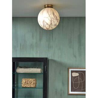 it's about RoMi Plafonniere glas/ijzer Carrara bol wit marmerprint/goud L