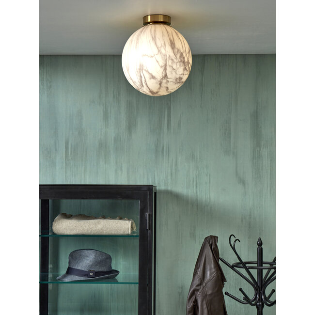 it's about RoMi Plafonniere glas/ijzer Carrara bol wit marmerprint/goud L
