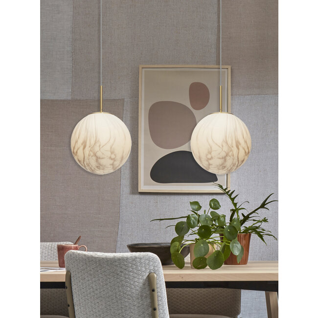 it's about RoMi Hanglamp glas/ijzer Carrara bol wit marmerprint/goud L