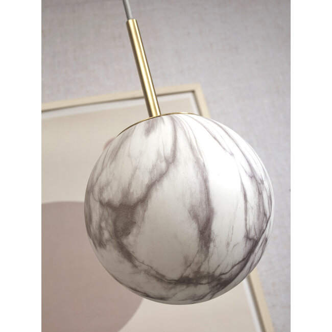 it's about RoMi Hanglamp glas/ijzer Carrara bol wit marmerprint/goud L