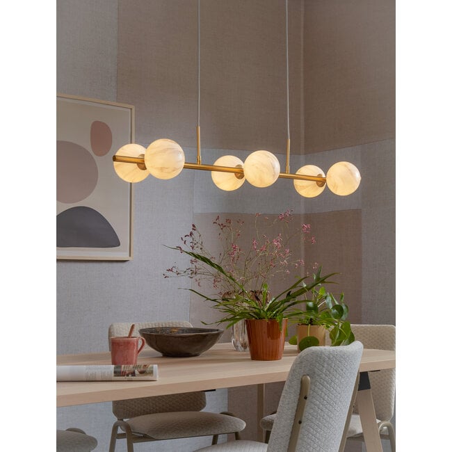 it's about RoMi Hanglamp glas/ijzer Carrara 6-bollen wit marmerprint/goud