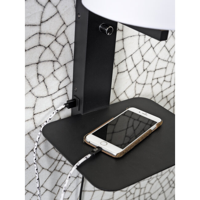 it's about RoMi Wandlamp ijzer Florence E14 met plank+usb incl. dimmer zwart
