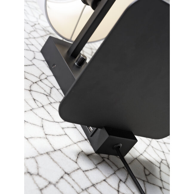 it's about RoMi Wandlamp ijzer Florence E14 met plank+usb incl. dimmer zwart
