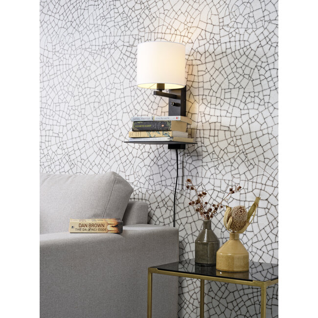 it's about RoMi Wandlamp ijzer Florence E14 met plank+usb incl. dimmer wit