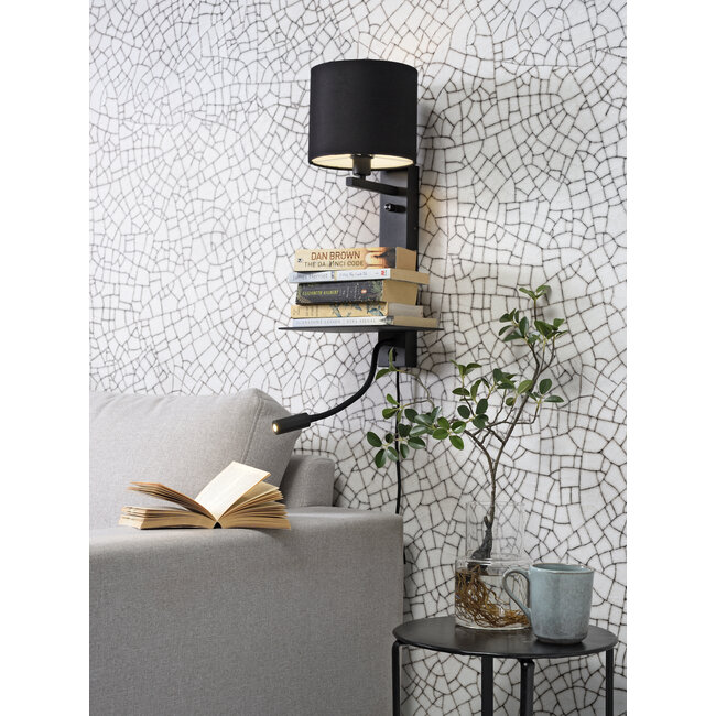 it's about RoMi Wandlamp ijzer Florence plank+usb+leeslamp 15000hrs incl. dimmer zwart