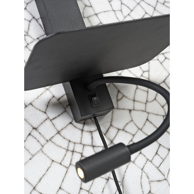 it's about RoMi Wandlamp ijzer Florence plank+usb+leeslamp 15000hrs incl. dimmer d. linnen
