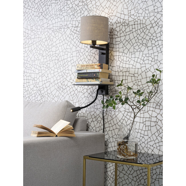 it's about RoMi Wandlamp ijzer Florence plank+usb+leeslamp 15000hrs incl. dimmer d. linnen