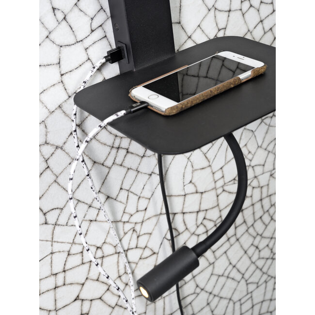 it's about RoMi Wandlamp ijzer Florence plank+usb+leeslamp 15000hrs incl. dimmer l. linnen