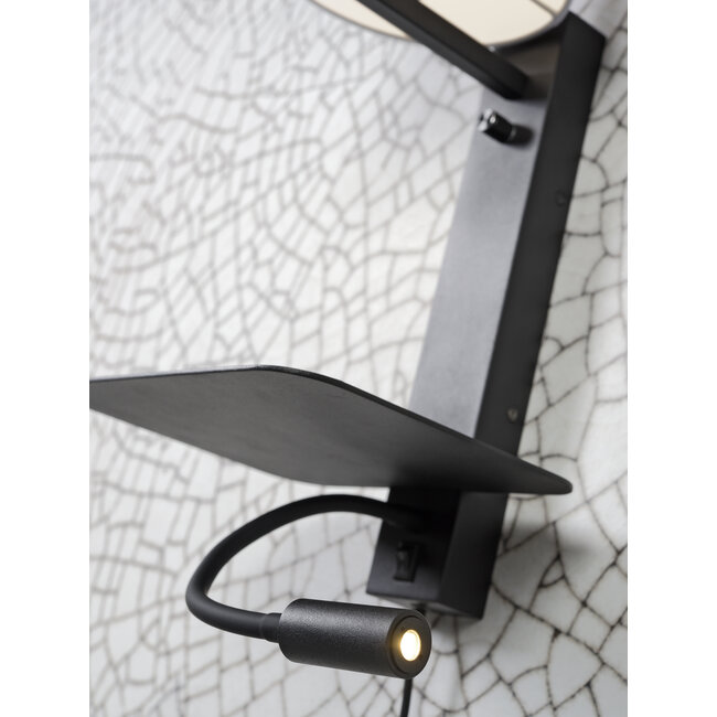 it's about RoMi Wandlamp ijzer Florence plank+usb+leeslamp 15000hrs incl. dimmer l. linnen