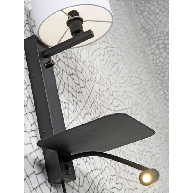 it's about RoMi Wandlamp ijzer Florence plank+usb+leeslamp 15000hrs incl. dimmer l. linnen