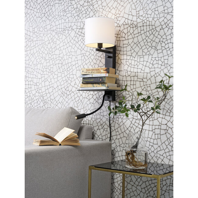 it's about RoMi Wandlamp ijzer Florence plank+usb+leeslamp 15000hrs incl. dimmer wit