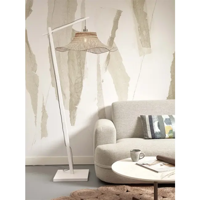 Good&Mojo Vloerlamp Ibiza L white met naturel kap