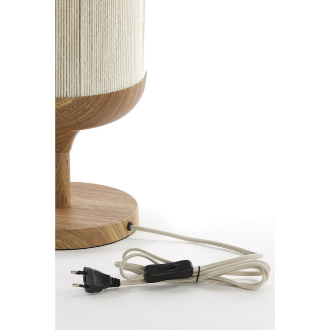 Light en Living Tafellamp Ø22,5x50 cm DANIA hout print naturel+touw crèmeTafellamp Ø22,5x50 cm DANIA hout print naturel+touw crème