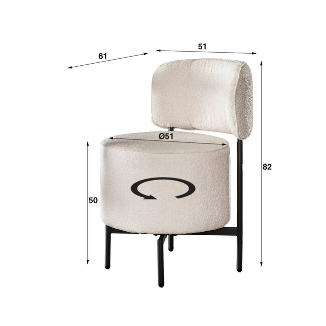 WoonStijl Eettafelstoel cocktail draaibaar Boucle grijs
