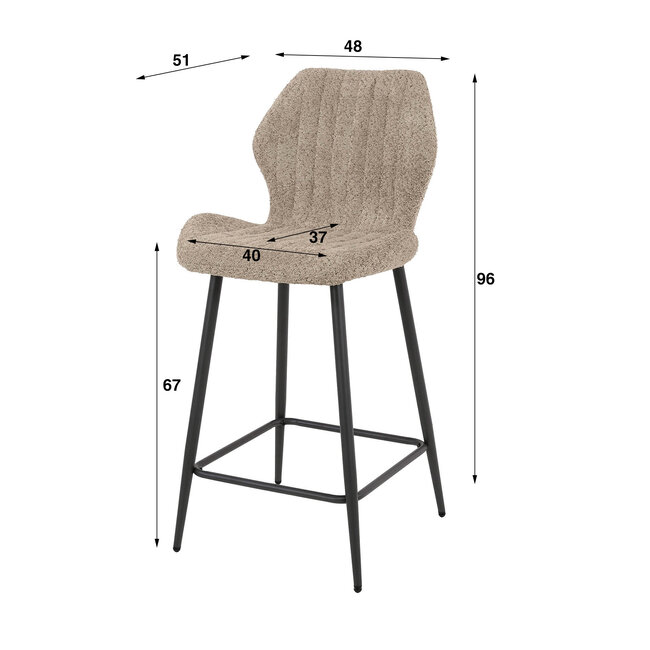 WoonStijl Barstoel boucle lendesteun grijs