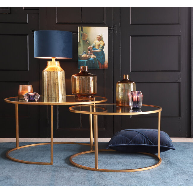 Light en Living Kap cilinder 35-35-30 cm VELOURS petrol blauw
