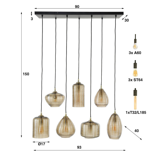 WoonStijl Hanglamp 4+3 stripe glass horizontal