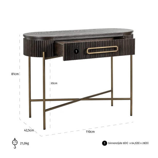 Richmond Interiors  Wandtafel Luxor 1-lade bruin