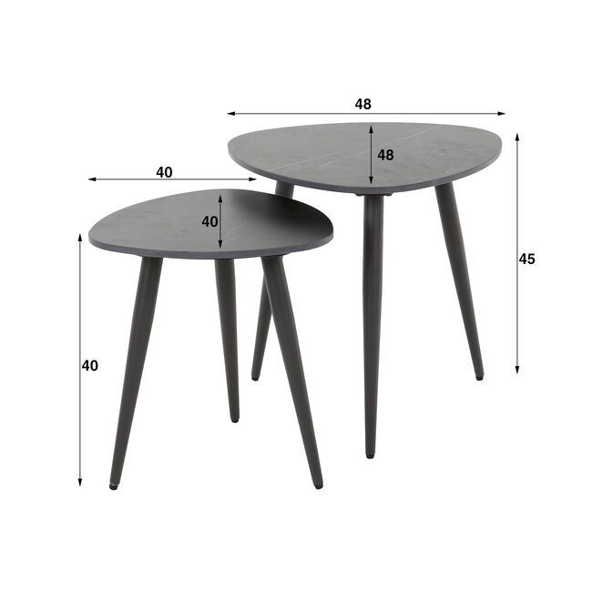 WoonStijl Bijzettafel set van 2 driehoekig ceramic