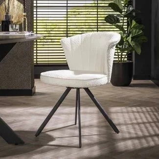 WoonStijl Eettafelstoel halfronde rug spring boucle wit - Set van 2 stoelen