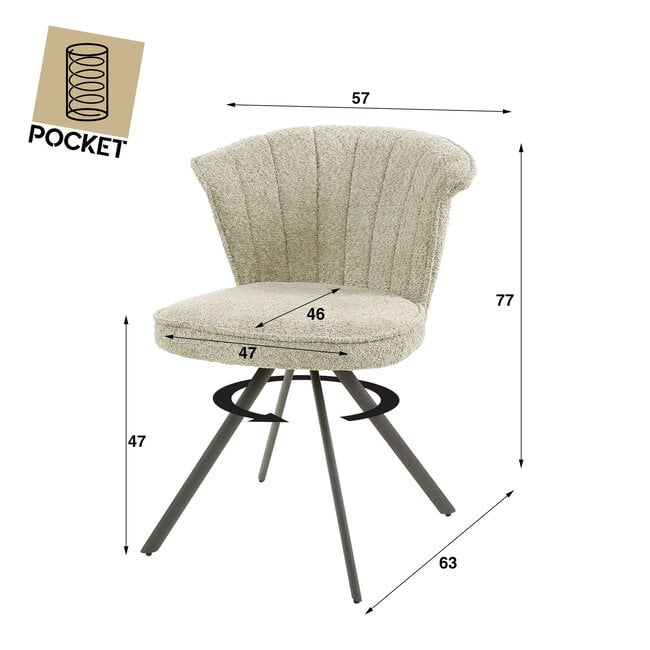 WoonStijl Eettafelstoel halfronde rug spring boucle wit - Set van 2 stoelen