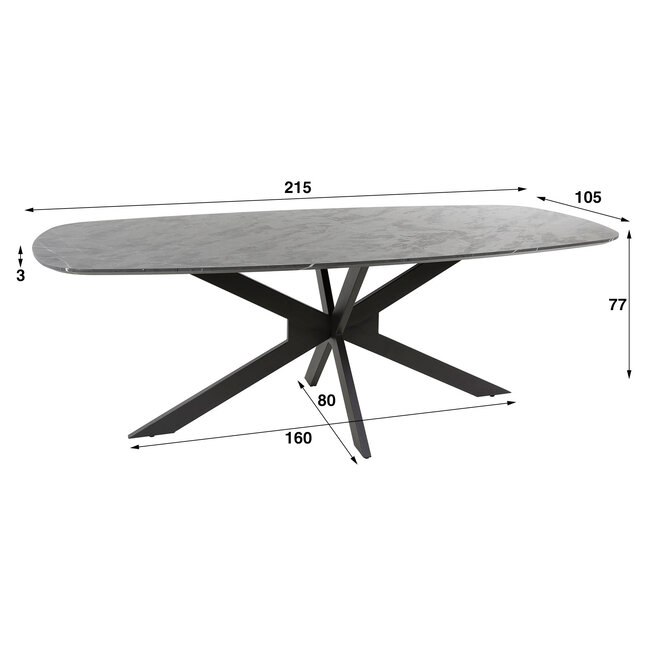 WoonStijl Eetkamertafel 215 deens ovaal zwart bruin