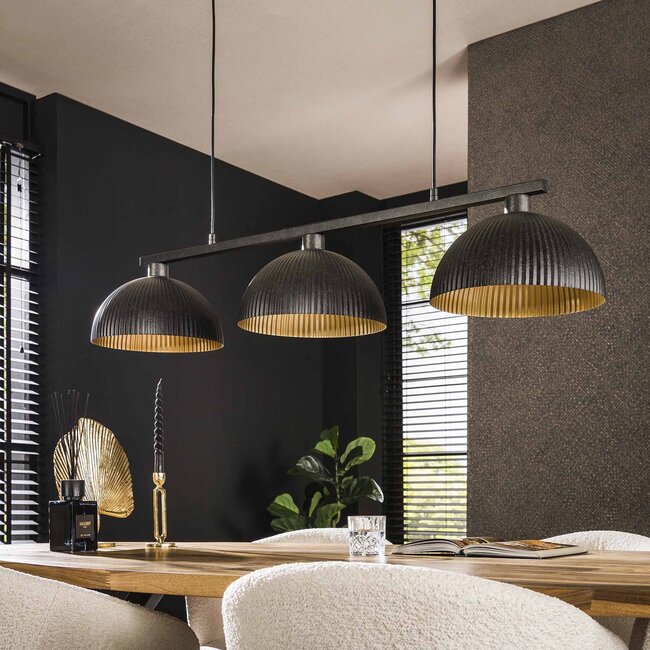 WoonStijl Hanglamp 3L halfronde kap-ribbel