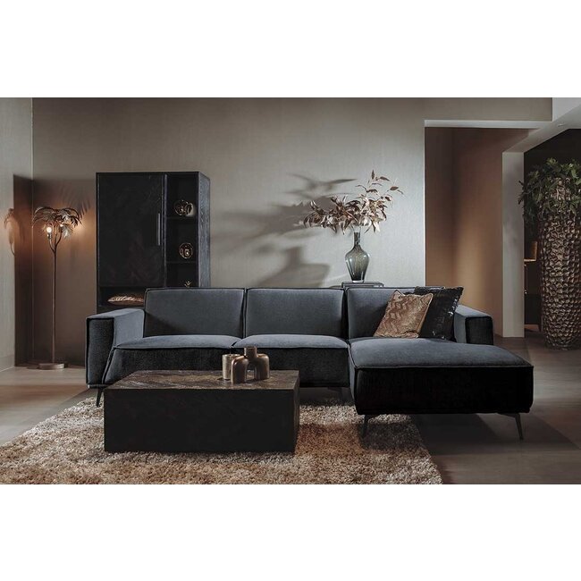 Tower Living Bank Leeds - 2,5 zits + chaise longue  Rechts - City 464 zwart blauw