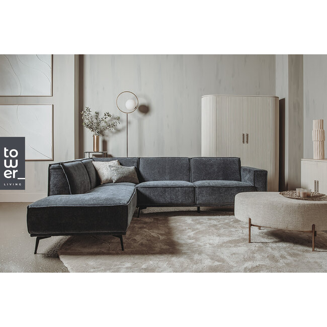 Tower Living Bank Leeds - 2,5 zits + ottomane Links - City 464 Zwart blauw