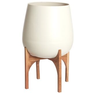 Light en Living Pot deco op voet Ø59x82 cm KARUNA hout+mat crème