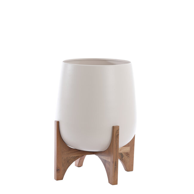 Light en Living Pot deco op voet Ø44x53 cm KARUNA hout+mat crème