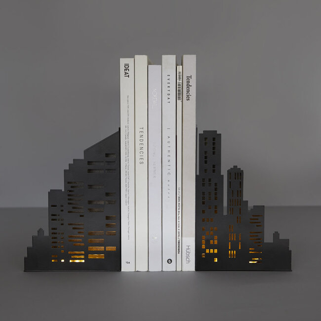 Balvi Boekensteun Skyline Lights zwart