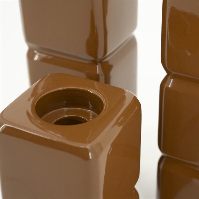 By Boo Set van 3 kandelaren Cube – mosterd