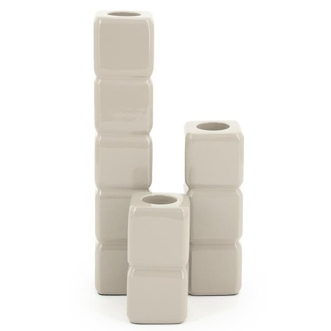By Boo Set van 3 kandelaren Cube – taupe