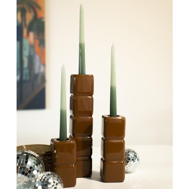 By Boo Set van 3 kandelaren Cube – mosterd