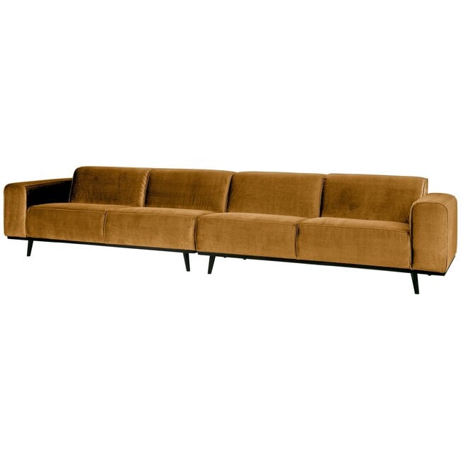Woood Statement xl 4-zits bank 372 cm fluweel honing geel