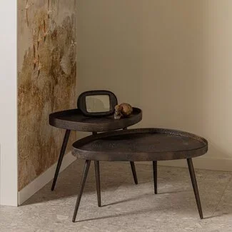 Woood Set van 2 - crude bijzettafels antique bronze