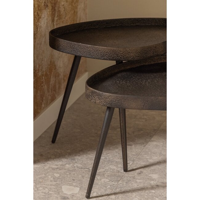Woood Set van 2 - crude bijzettafels antique bronze